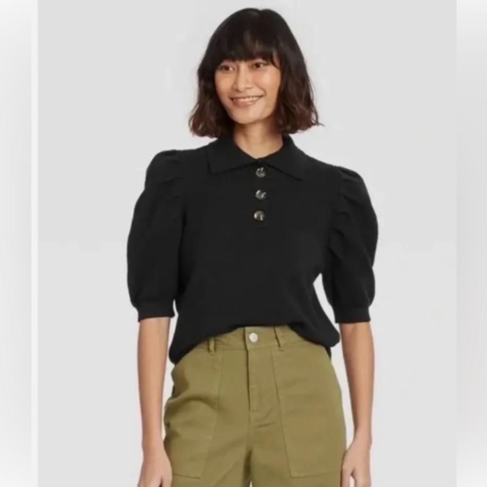 Who what wear puff sleeve polo sweater